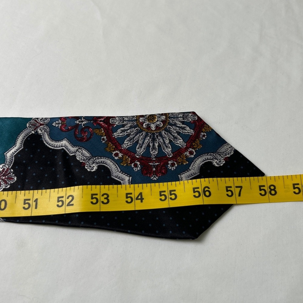 Arrow Mens Vintage Baroque Polka Dot Silk Necktie 57" Long Teal Navy Burgundy - Picture 4 of 6